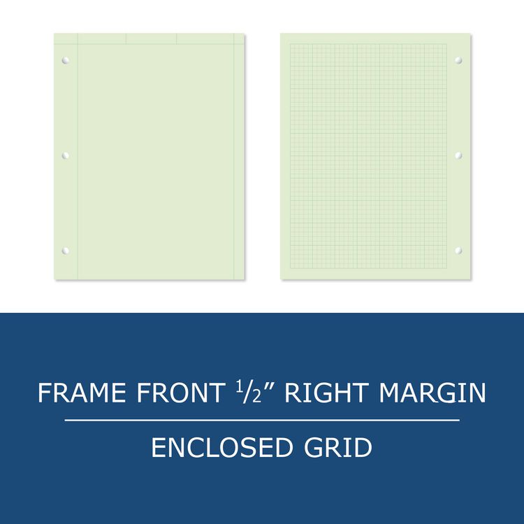Covered Engineering Pad, Quadrille Rule (5 sq/in), (80) Green 8.5 x 11 Sheets, 24/Carton