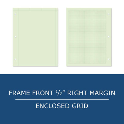 Covered Engineering Pad, Quadrille Rule (5 sq/in), (80) Green 8.5 x 11 Sheets, 24/Carton