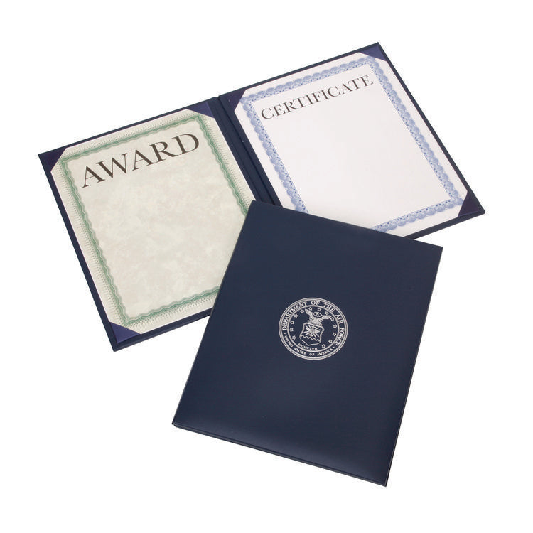 7510017145932, SKILCRAFT Awards Certificate Padded Cover Binder, USAF Seal, 9.12 x 11.62, Blue/Silver