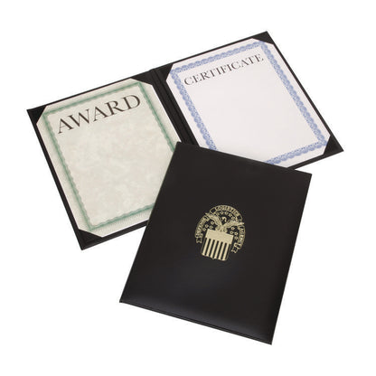 7510017145934, SKILCRAFT Awards Certificate Padded Cover Binder, DLA Seal, 9.12 x 11.62, Black/Gold