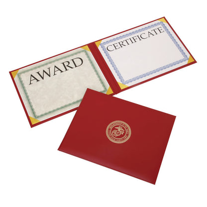 7510017146630, SKILCRAFT Awards Certificate Padded Cover Binder, USMC Seal, 11.62 x 9.12, Red/Gold