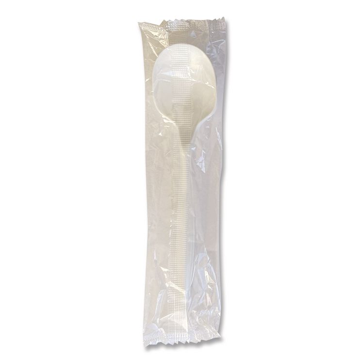 Mediumweight Wrapped Polypropylene Cutlery, Soup Spoon, 4.86", Plastic, White, 1,000/Carton
