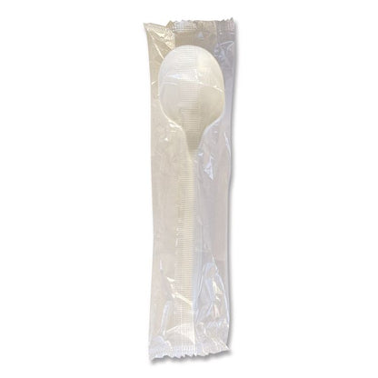 Mediumweight Wrapped Polypropylene Cutlery, Soup Spoon, 4.86", Plastic, White, 1,000/Carton