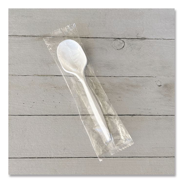 Mediumweight Wrapped Polypropylene Cutlery, Soup Spoon, 4.86", Plastic, White, 1,000/Carton
