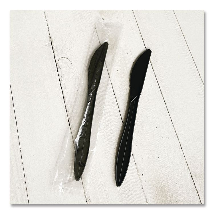 Mediumweight Wrapped Polypropylene Cutlery, Knife, Plastic, Black, 1,000/Carton