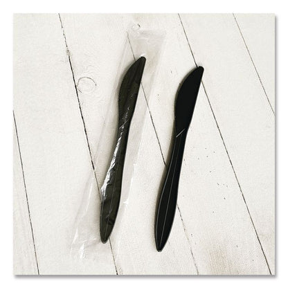 Mediumweight Wrapped Polypropylene Cutlery, Knife, Plastic, Black, 1,000/Carton