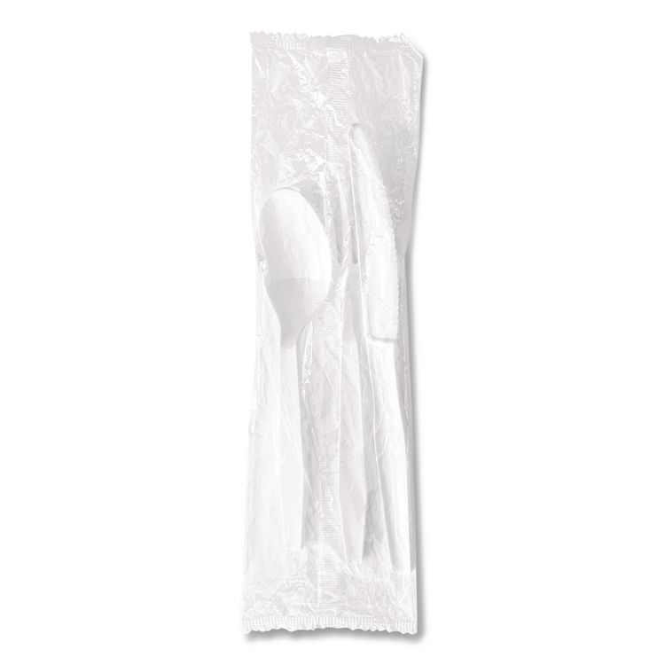Three-Piece Polystyrene Cutlery Kit, Heavyweight, Fork/Knife/Spoon, Plastic, White, 250/Carton