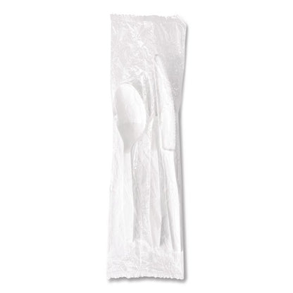 Three-Piece Polystyrene Cutlery Kit, Heavyweight, Fork/Knife/Spoon, Plastic, White, 250/Carton