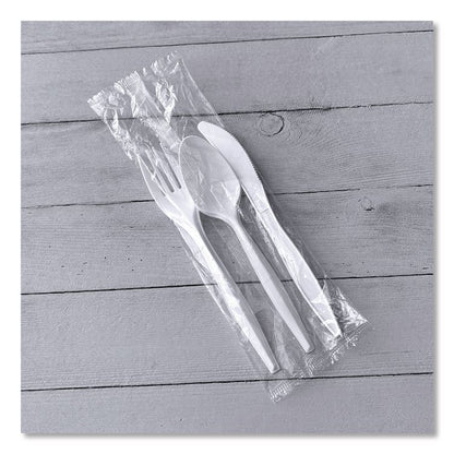 Three-Piece Cutlery Kit, Mediumweight, Fork/Knife/Spoon, 6.97", Plastic, White, 250/Carton