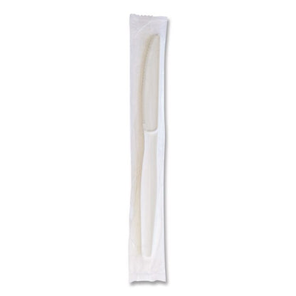 Heavyweight Wrapped Polystyrene Cutlery, Knife, Plastic, White, 1,000/Carton