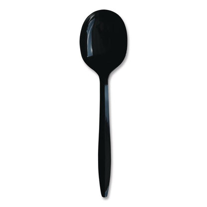 Mediumweight Wrapped Polypropylene Cutlery, Soup Spoon, Plastic, Black, 1,000/Carton
