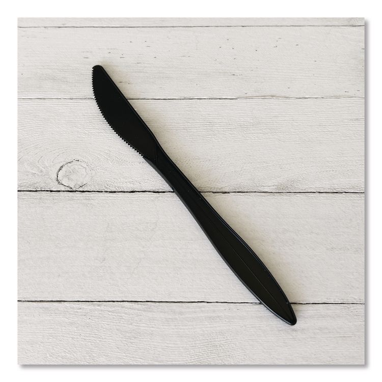 Mediumweight Polypropylene Cutlery, Knife, Plastic, Black, 1,000/Carton