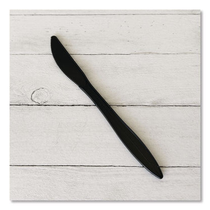 Mediumweight Polypropylene Cutlery, Knife, Plastic, Black, 1,000/Carton