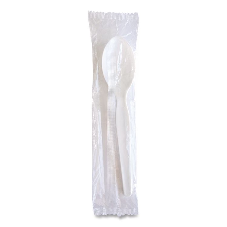 Heavyweight Wrapped Polystyrene Cutlery, Soup Spoon, Plastic, White, 1,000/Carton