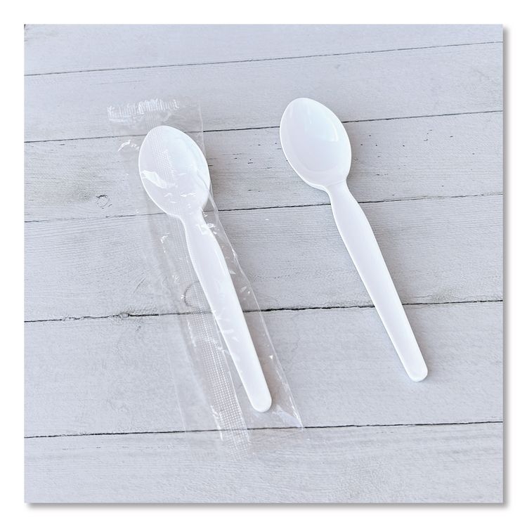 Heavyweight Wrapped Polystyrene Cutlery, Soup Spoon, Plastic, White, 1,000/Carton