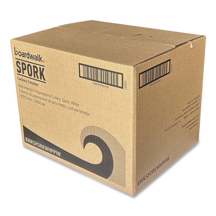 Mediumweight Wrapped Polypropylene Cutlery, Spork, Plastic, White, 1000/Carton