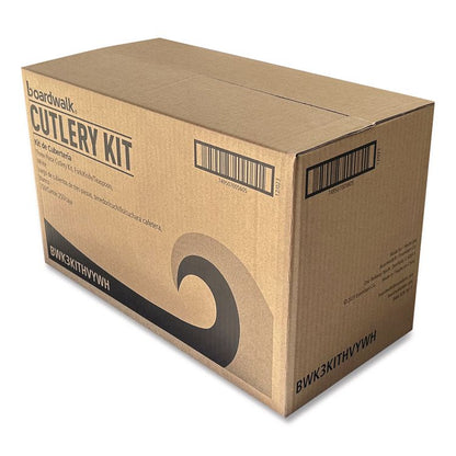 Three-Piece Polystyrene Cutlery Kit, Heavyweight, Fork/Knife/Spoon, Plastic, White, 250/Carton