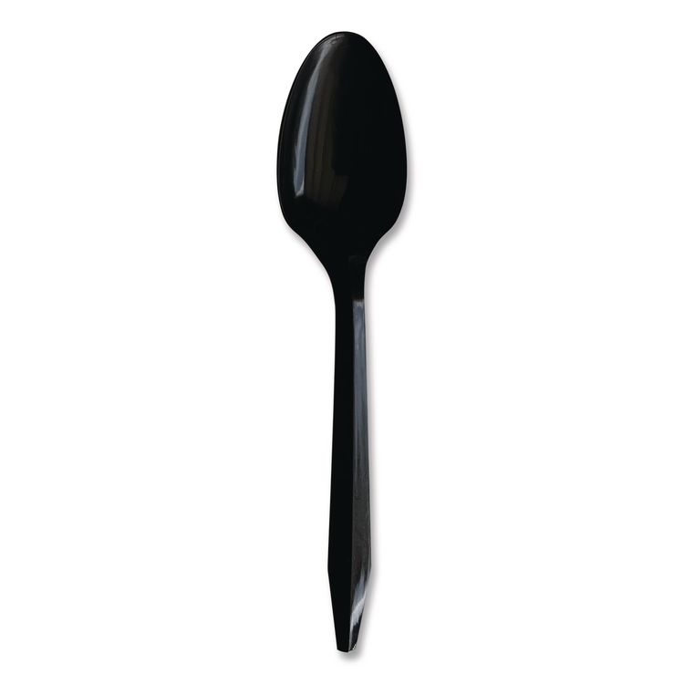 Mediumweight Polypropylene Cutlery, Individually Wrapped, Spoon, Plastic, Black, 1,000/Carton