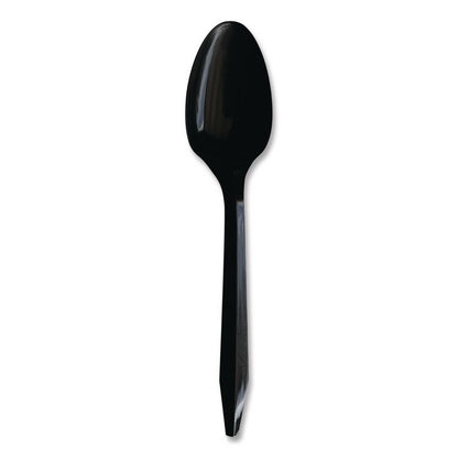 Mediumweight Polypropylene Cutlery, Individually Wrapped, Spoon, Plastic, Black, 1,000/Carton