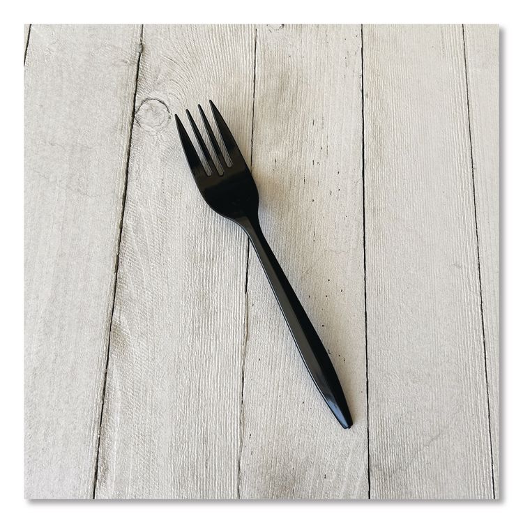 Mediumweight Polypropylene Cutlery, Fork, Plastic, Black, 1,000/Carton