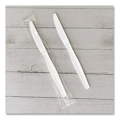 Heavyweight Wrapped Polystyrene Cutlery, Knife, Plastic, White, 1,000/Carton