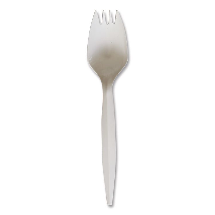 Mediumweight Wrapped Polypropylene Cutlery, Spork, Plastic, White, 1000/Carton