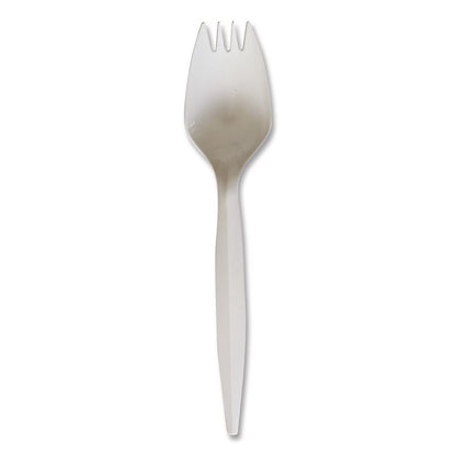 Mediumweight Wrapped Polypropylene Cutlery, Spork, Plastic, White, 1000/Carton