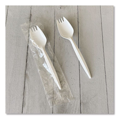 Mediumweight Wrapped Polypropylene Cutlery, Spork, Plastic, White, 1000/Carton