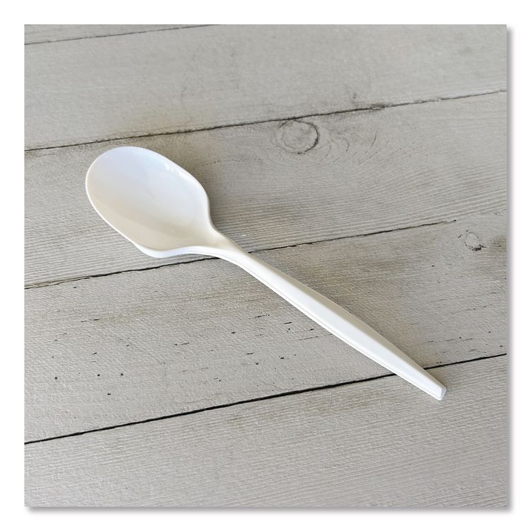 Mediumweight Polypropylene Cutlery, Soup Spoon, 4.86", Plastic, White, 1,000/Carton