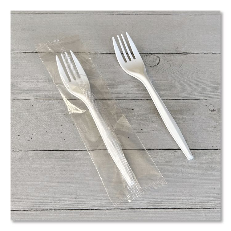 Mediumweight Wrapped Polypropylene Cutlery, Fork, 5.51", Plastic, White, 1,000/Carton