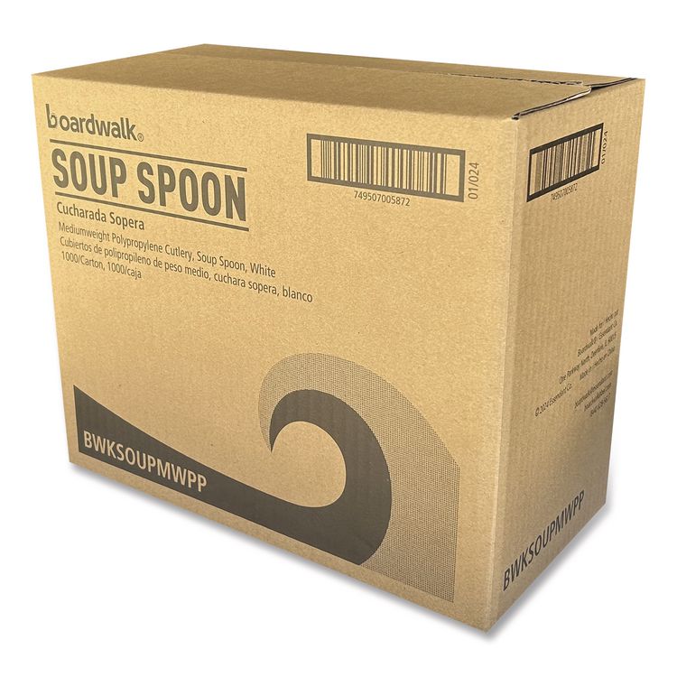 Mediumweight Polypropylene Cutlery, Soup Spoon, 4.86", Plastic, White, 1,000/Carton