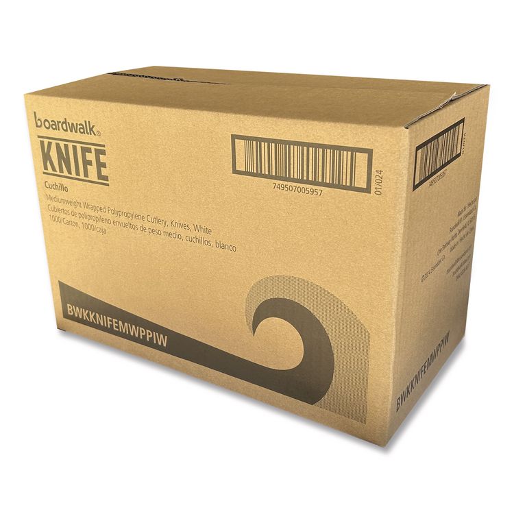 Mediumweight Wrapped Polypropylene Cutlery, Knife, 5.86", Plastic, White, 1,000/Carton