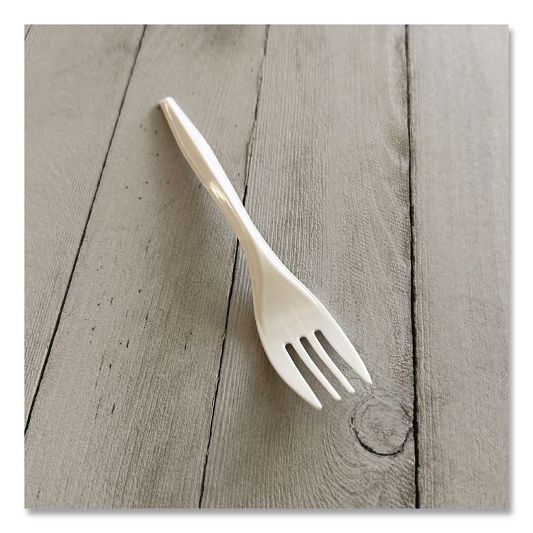 Mediumweight Polypropylene Cutlery, Fork, 5.51", Plastic, White, 1,000/Carton