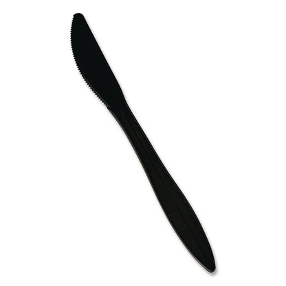 Mediumweight Polypropylene Cutlery, Knife, Plastic, Black, 1,000/Carton