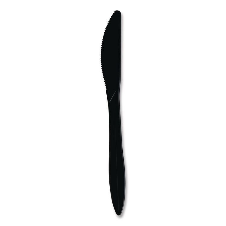 Mediumweight Wrapped Polypropylene Cutlery, Knife, Plastic, Black, 1,000/Carton