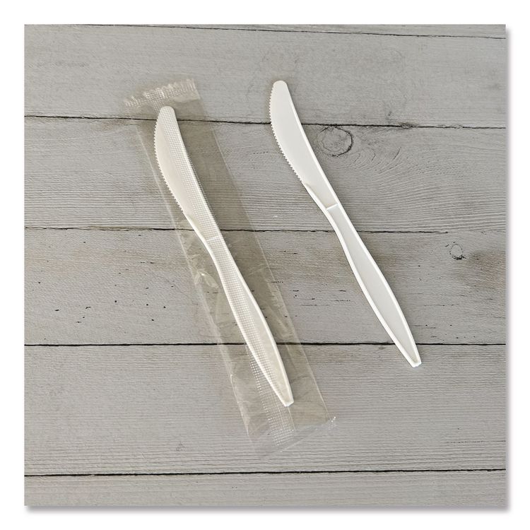 Mediumweight Wrapped Polypropylene Cutlery, Knife, 5.86", Plastic, White, 1,000/Carton