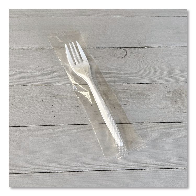 Mediumweight Wrapped Polypropylene Cutlery, Fork, 5.51", Plastic, White, 1,000/Carton