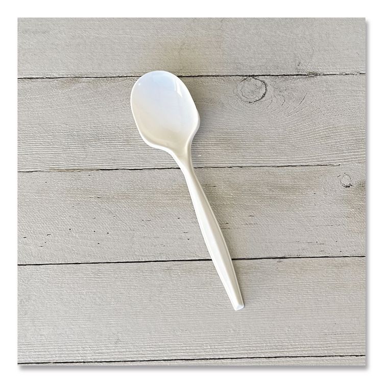 Mediumweight Polypropylene Cutlery, Soup Spoon, 4.86", Plastic, White, 1,000/Carton