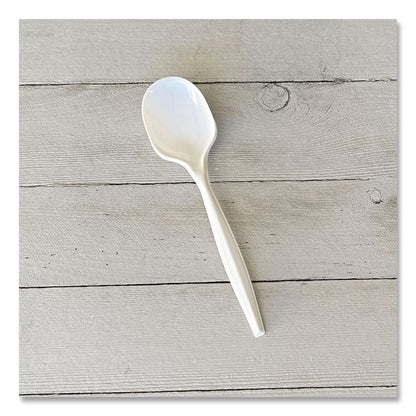Mediumweight Polypropylene Cutlery, Soup Spoon, 4.86", Plastic, White, 1,000/Carton