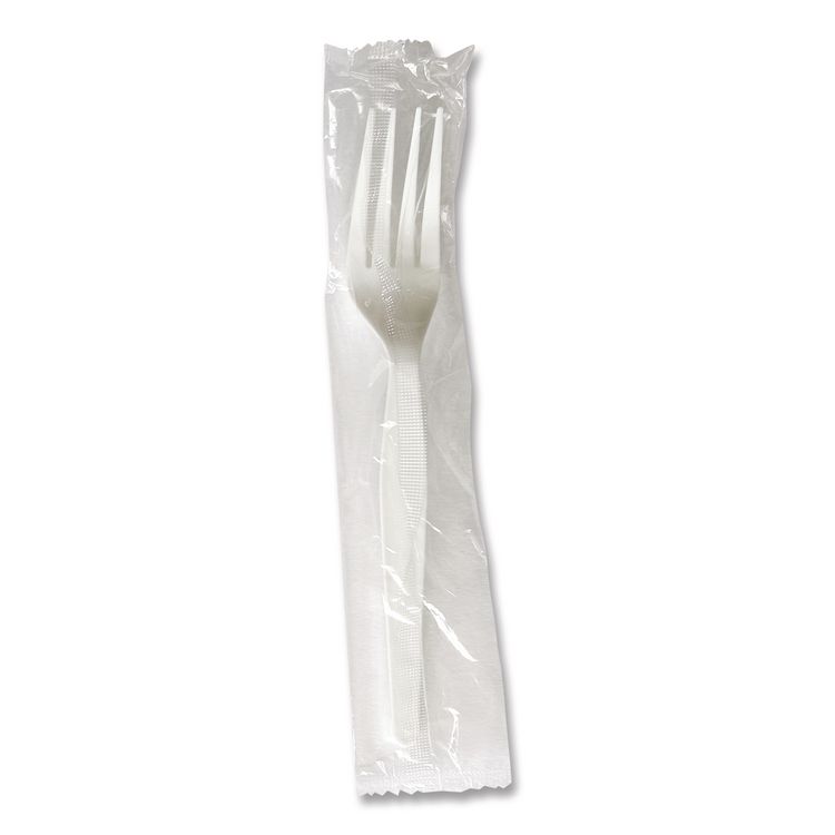 Heavyweight Wrapped Polystyrene Cutlery, Fork, Plastic, White, 1,000/Carton