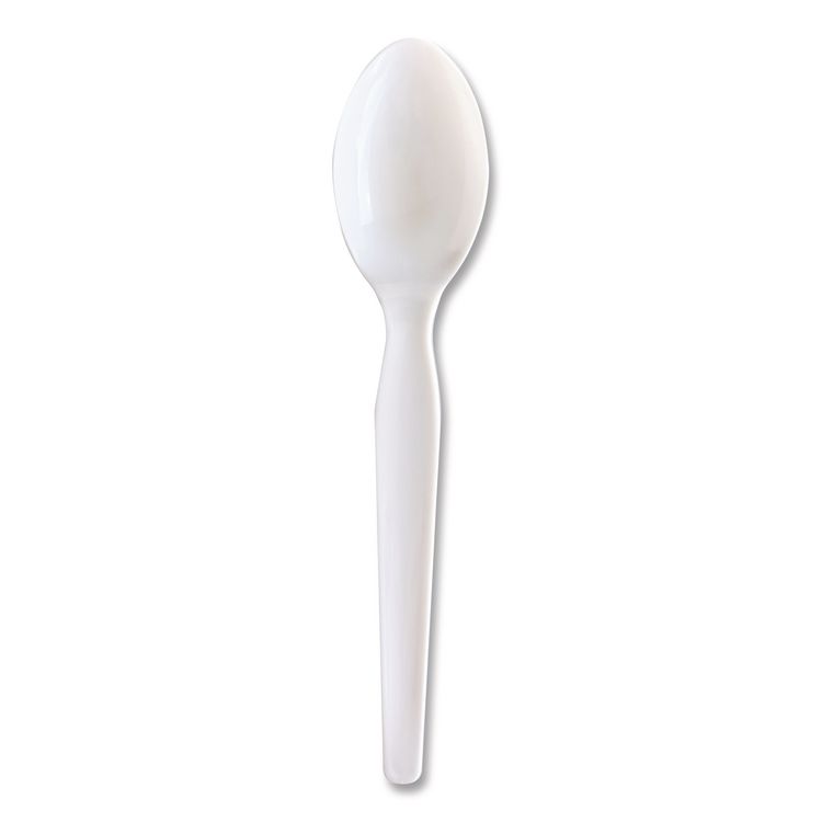 Heavyweight Wrapped Polystyrene Cutlery, Soup Spoon, Plastic, White, 1,000/Carton