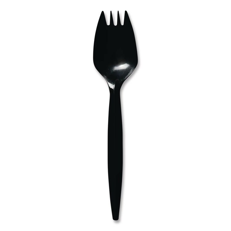 Mediumweight Wrapped Polypropylene Cutlery, Spork, Plastic, Black, 1,000/Carton