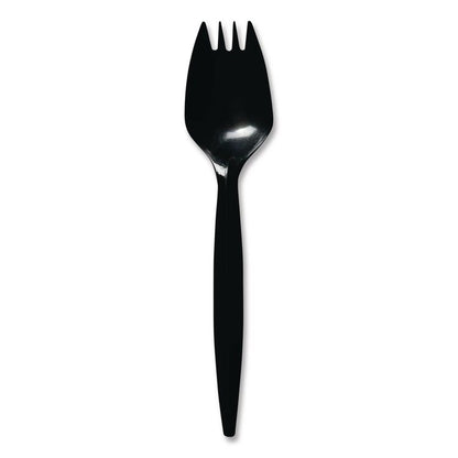 Mediumweight Wrapped Polypropylene Cutlery, Spork, Plastic, Black, 1,000/Carton