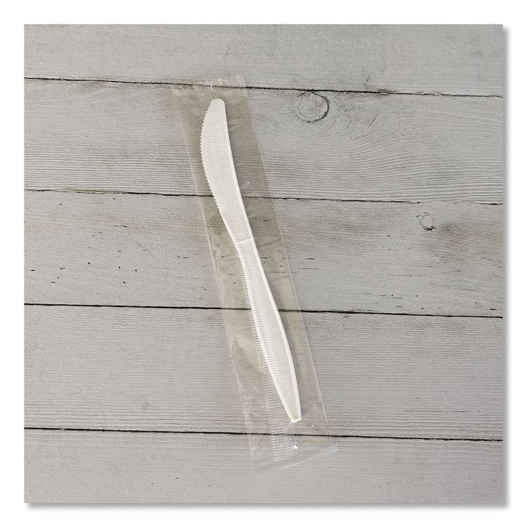 Mediumweight Wrapped Polypropylene Cutlery, Knife, 5.86", Plastic, White, 1,000/Carton