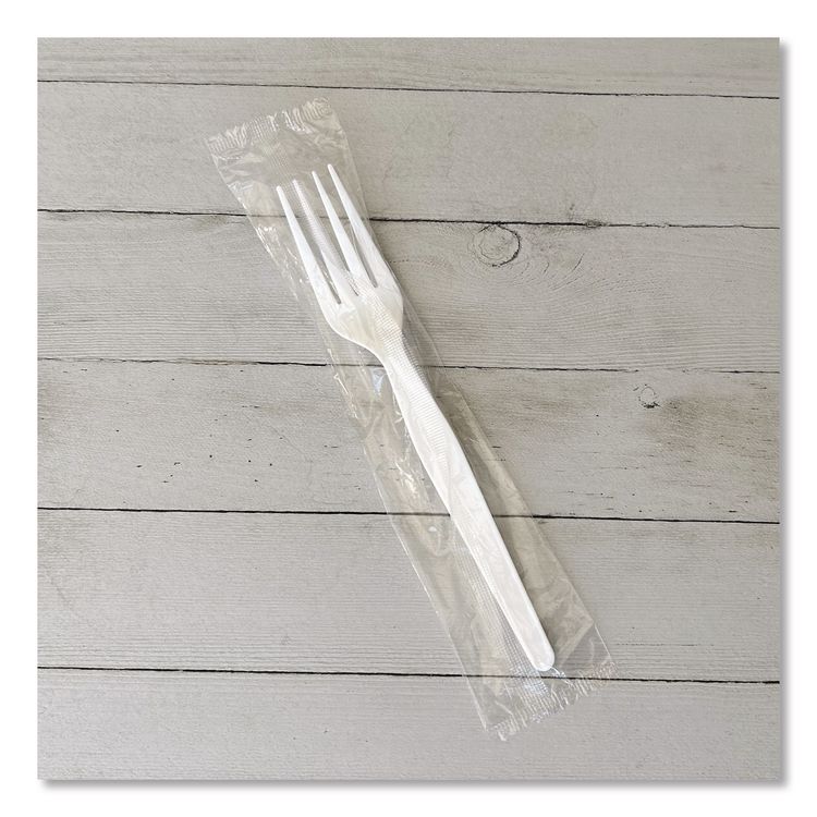 Heavyweight Wrapped Polystyrene Cutlery, Fork, Plastic, White, 1,000/Carton