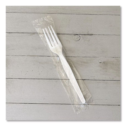 Heavyweight Wrapped Polystyrene Cutlery, Fork, Plastic, White, 1,000/Carton