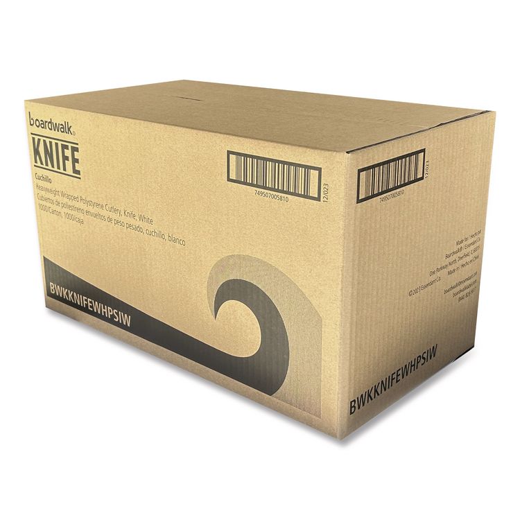 Heavyweight Wrapped Polystyrene Cutlery, Knife, Plastic, White, 1,000/Carton