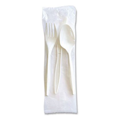 Three-Piece Cutlery Kit, Mediumweight, Fork/Knife/Spoon, 6.97", Plastic, White, 250/Carton
