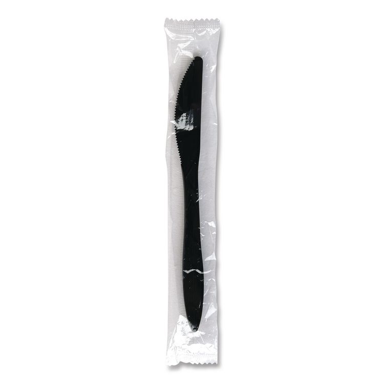 Mediumweight Wrapped Polypropylene Cutlery, Knife, Plastic, Black, 1,000/Carton