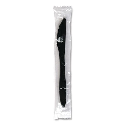 Mediumweight Wrapped Polypropylene Cutlery, Knife, Plastic, Black, 1,000/Carton